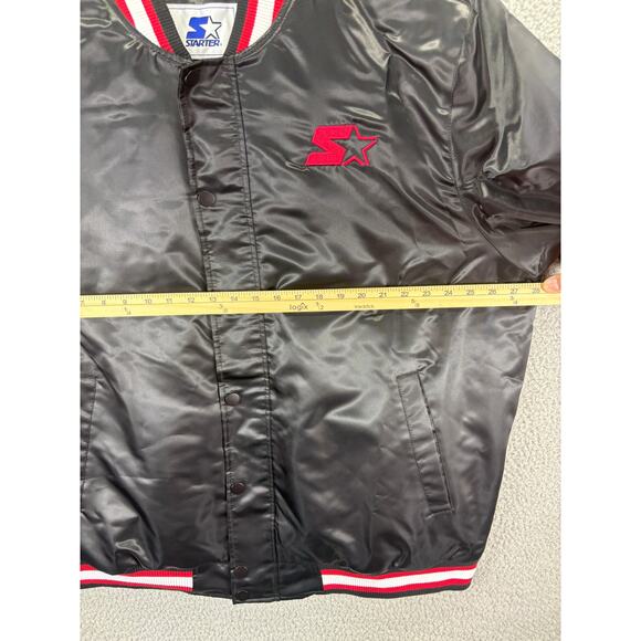 Starter Retro Satin Varsity Bomber Jacket Mens 2XL Black Red $225 NWT XXL NEW - Picture 4 of 10